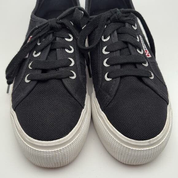 Superga Women’s / Unisex Black Canvas Platform Sneaker Size 37.5 US 5.5 - Picture 3 of 10